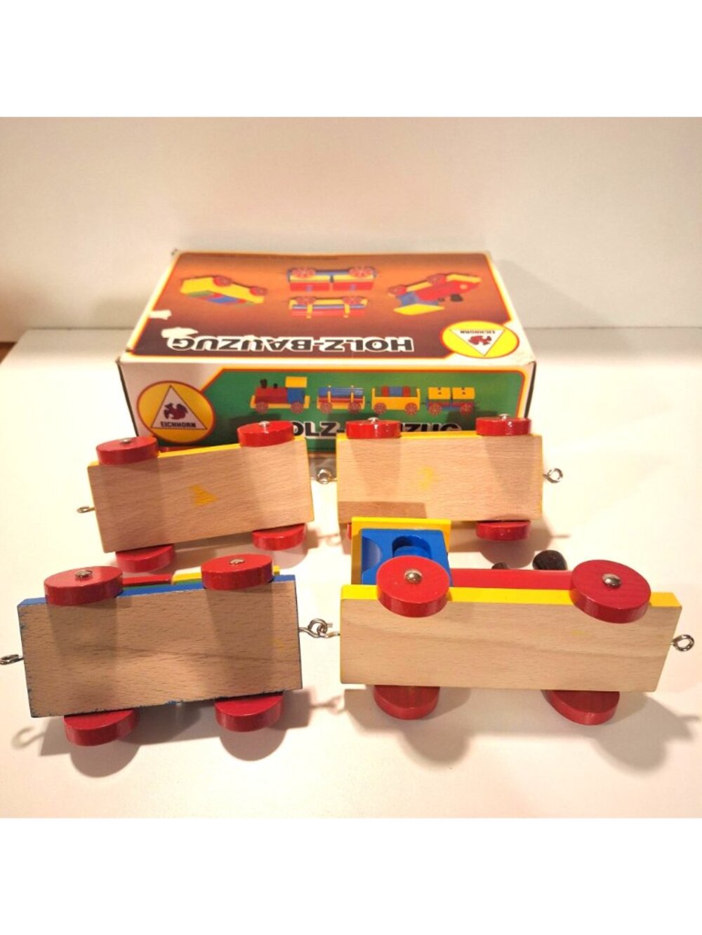 Eichhorn Holz-Bauzug Wooden Blocks Train Complete Set Original Box Vintage - Picture 8 of 12